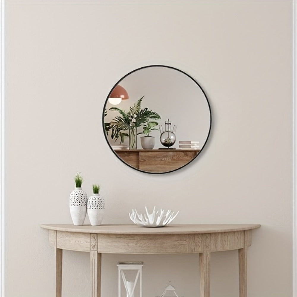 Round Metal Wall Mirror Matte Black & Gold Frame, Easy-to-Hang Modern Decorative Mirror for Entryway Bathroom Living Room Dresser Bedroom Wall Decor