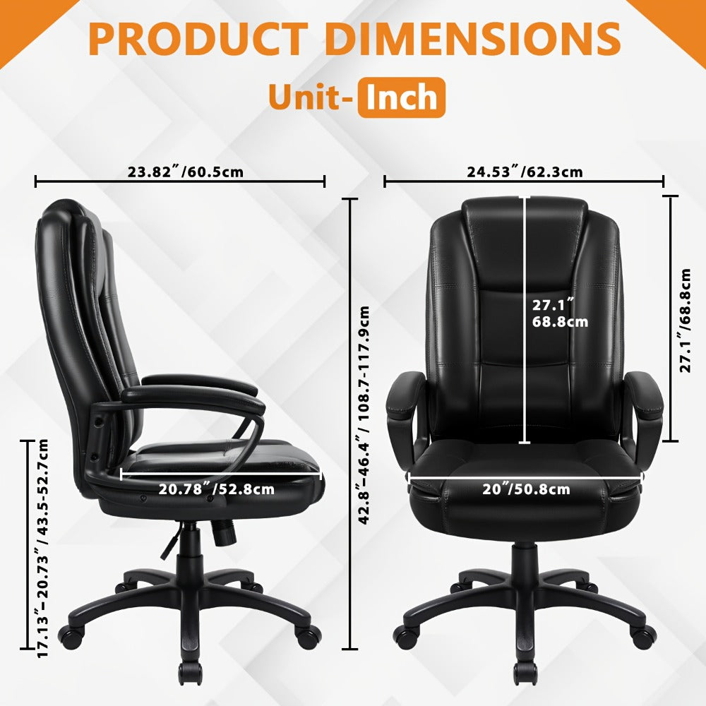Big & Tall Executive Office Chair 400 lbs – Ergonomic PU Leather High Back Chair with Adjustable Armrests & Lumbar Support, Long Sitting Comfort, Home Office & Computer Desk, Brown Grey White