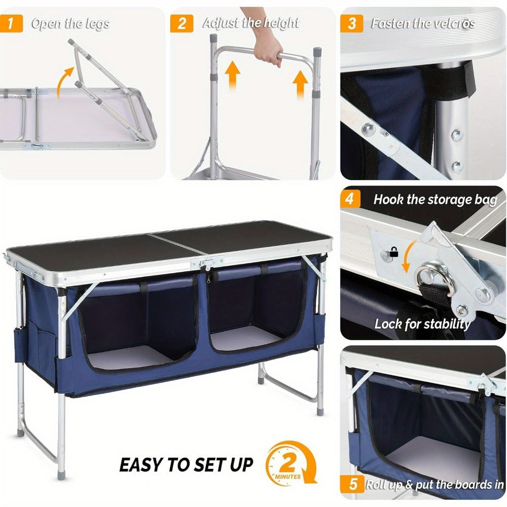 4 Ft Folding Table Aluminum Adjustable Height Portable Camping Picnic Table for Outdoor Beach BBQ Backyard Party Garden Patio 5 Colors
