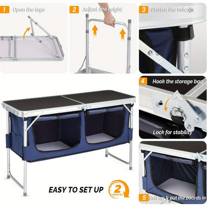 4 Ft Folding Table Aluminum Adjustable Height Portable Camping Picnic Table for Outdoor Beach BBQ Backyard Party Garden Patio 5 Colors