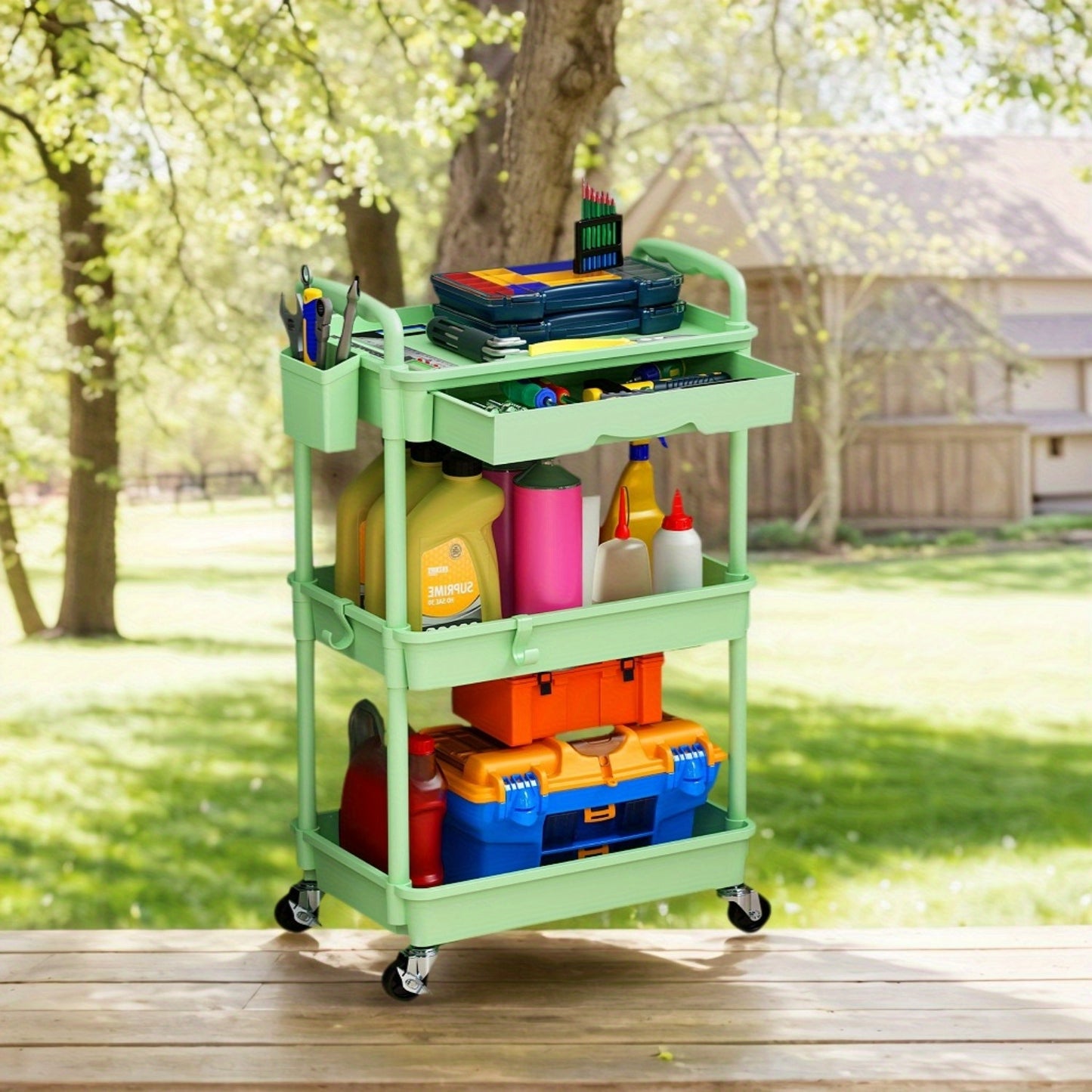 3/ 4 Tier Rolling Utility Cart with Drawer - Multifunctional Storage Organizer with Lockable Wheels&Plastic Shelves for Kitchen, Bathroom, Office, Living Room-Ideal for Industrial & Scientific Material Handling Solutions