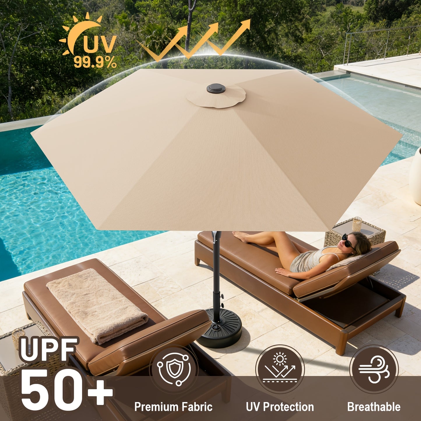 9FT Outdoor Patio Umbrella with Crank & 6 Sturdy Ribs, UV Protection Windproof, Market Table Umbrella Perfect for Deck, Backyard, Lawn And Garden, Pool Umbrella