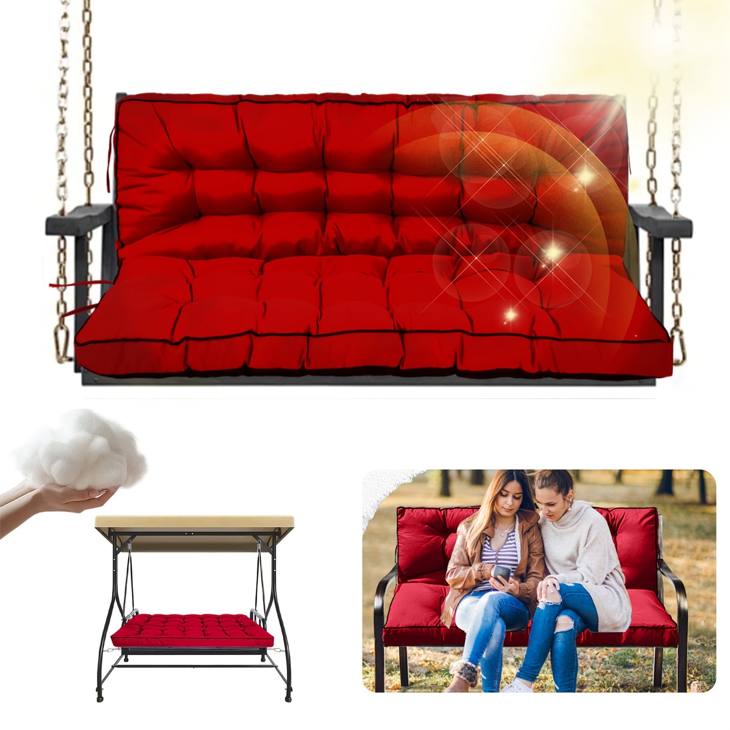 Porch Swing Cushions Waterproof All-Weather Fade-Resistant 60 Inch X 40 Thick 5'' Patio Chair Cushions with Ties for Backyard 2-3 Seater Replacement with Backrest Ergonomic Lumbar Support