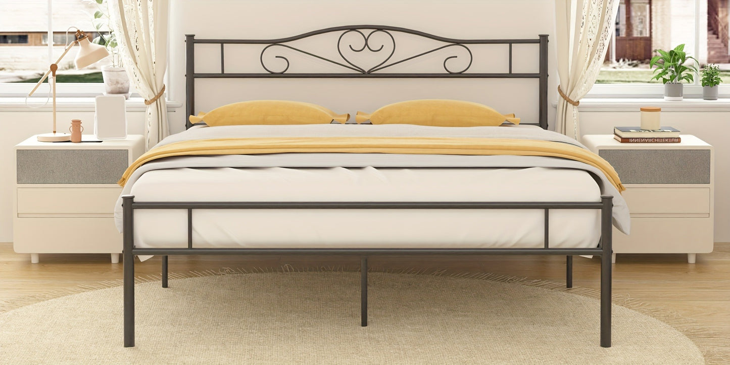 Metal Platform Bed Frame with Headboard and Footboard Steel Slat Support No Box Spring Needed Noise Free - Twin Full Queen Sizes for Bedroom Guest Room Dorm | Black White Gold Pink