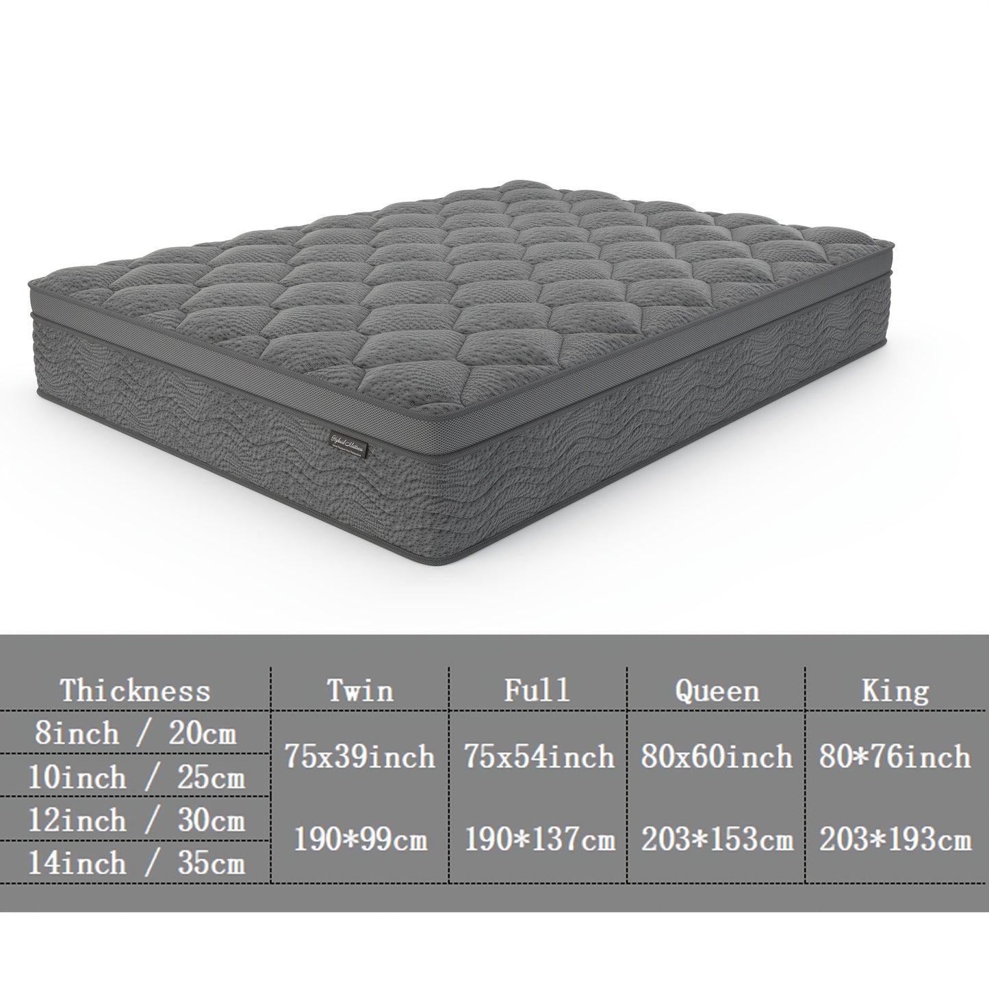 [Hybrid Mattress] 8/10/12 Inch Mattress In Twin, Full, Queen, And King Sizes - Ergonomically Designed, Medium Firm Hybrid Mattress, Offering Luxurious Comfort With Pocket Springs, Grey Quilted Cover, Bed Mattresses