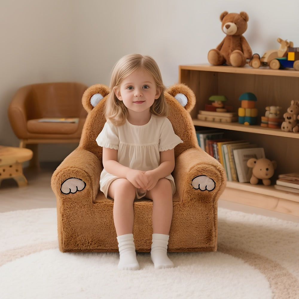 Kids Sofa & Armchair, Teddy Bear Recliner for Toddlers, Memory Foam Padded Reading Nook Chair, Supportive Animal Lounge Chair for Kids, Soft Brown Plush Nursery Seating for Boys & Girls