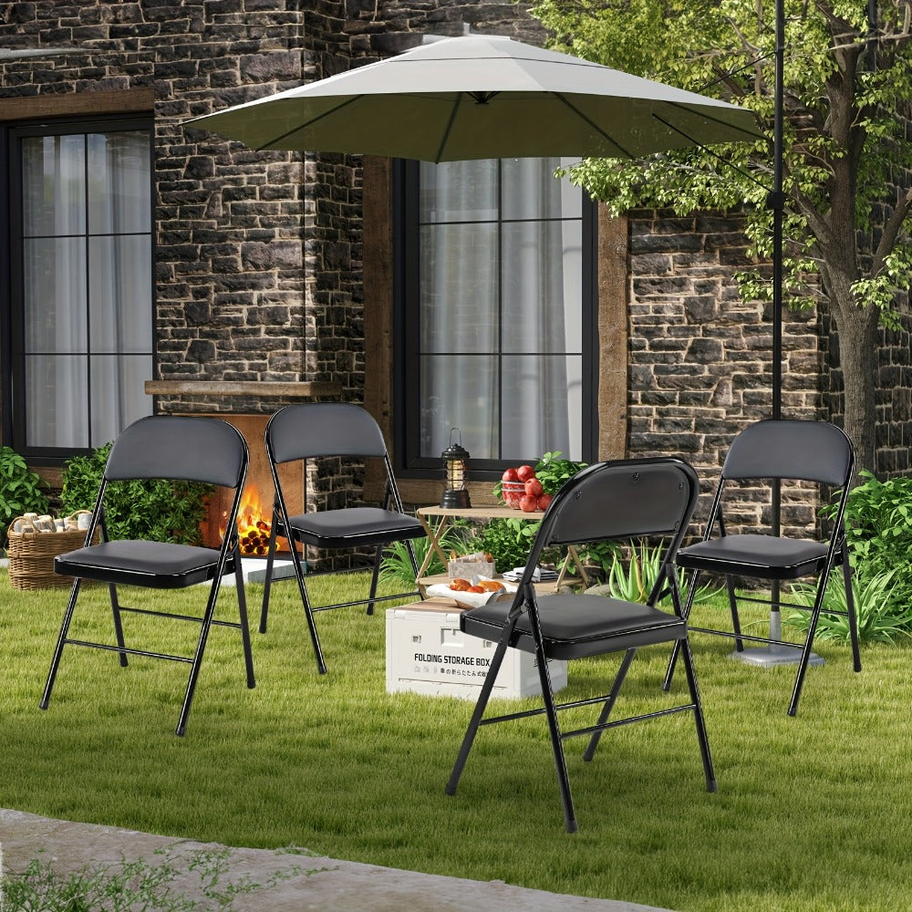 PU Leather Folding Chairs with Padded Seats & Steel Frame, Portable Stackable Chairs for Events Weddings Dining Home Office Church, 2 4 8 10 12 20 Packs Available in Khaki Black Grey