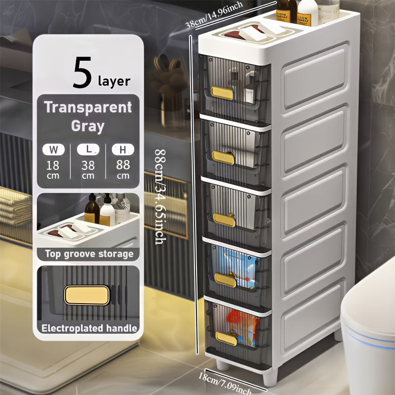 Luxury Slim Storage Cabinet with Drawers - Durable & Waterproof PP Material, Multi-Functional Storage Box, Suitable for Bathroom, Kitchen, Personal Care Product Dispensing And More, Ideal for Small Spaces, Storage Drawer Unit