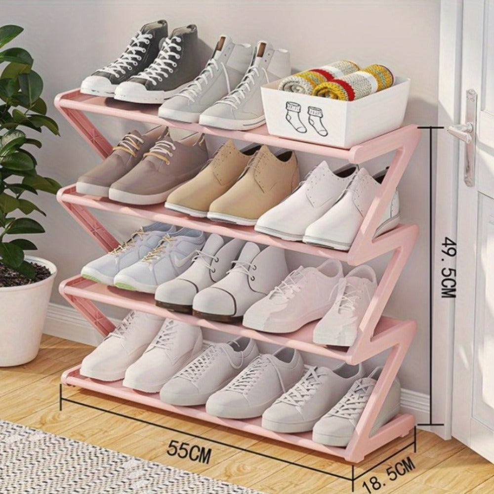 Foldable Z-Design Shoe Rack Large Capacity Non-Woven Entryway Shoe Organizer – Space-Saving Portable Shoe Storage for Foyer, Hallway & Door, Black & Pink