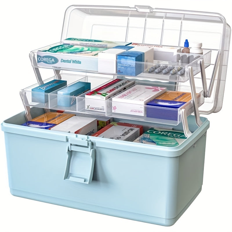 Large-Capacity Multi-Tier Medication & First Aid - Plastic Medicine Chest with Freestanding, Suitable for Home Organization, Emergency Box for Medicines,, Small Tools, Polypropylene