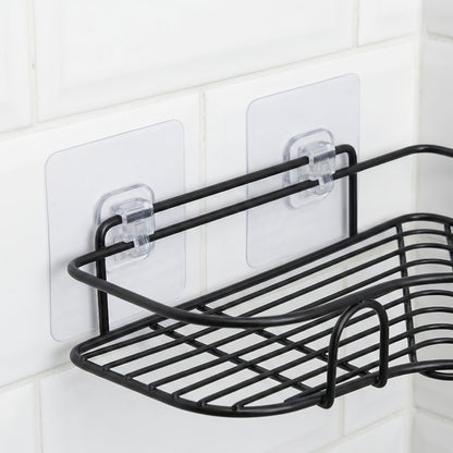4pcs Bathroom Corner Shelf Set - Wall-Mounted Storage Rack for Shower And Kitchen, Home Use in Black Metal Without Drilling