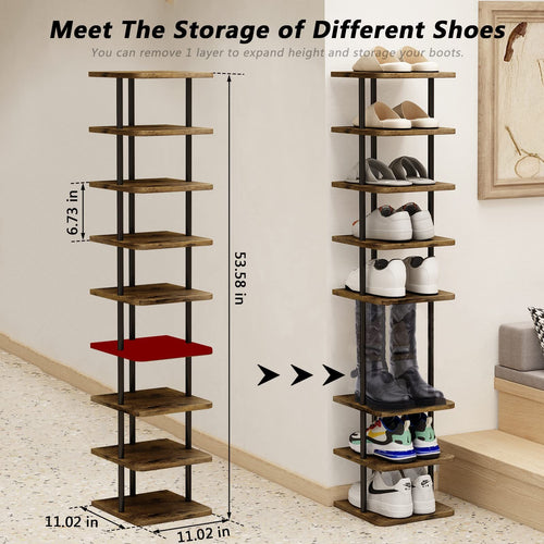 Shoe Rack 9 Tier Vertical Storage Organizer - Narrow Metal Slim Shelf - Modern Free Standing Shoe Tower - Saving Space for Closet Entryway Bedroom - For Home Organization - Perfect Gift for Housewarming