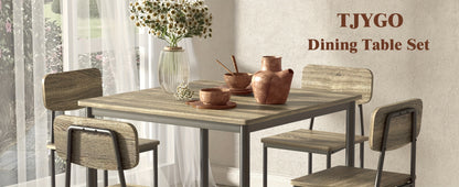 Bifanuo 5pcs Industrial Dining Table Set for 4, Rectangular Kitchen Table And Chairs, Dining Room Set for Small Space