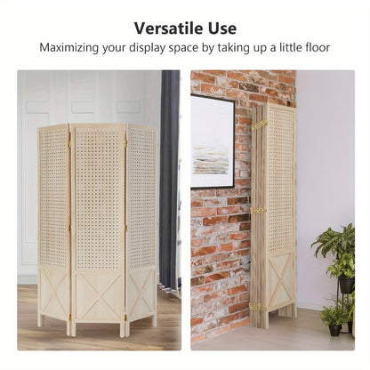 Freestanding Pegboard Room Divider Folding Privacy Screen 4 or 6 Panel Wood MDF Partition Space Separator for Home Office Events Retail Display Natural White Black