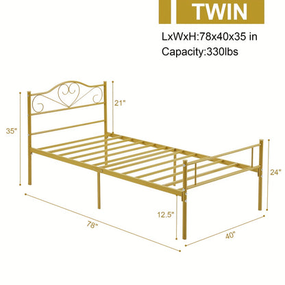 Metal Platform Bed Frame with Headboard and Footboard Steel Slat Support No Box Spring Needed Noise Free - Twin Full Queen Sizes for Bedroom Guest Room Dorm | Black White Gold Pink