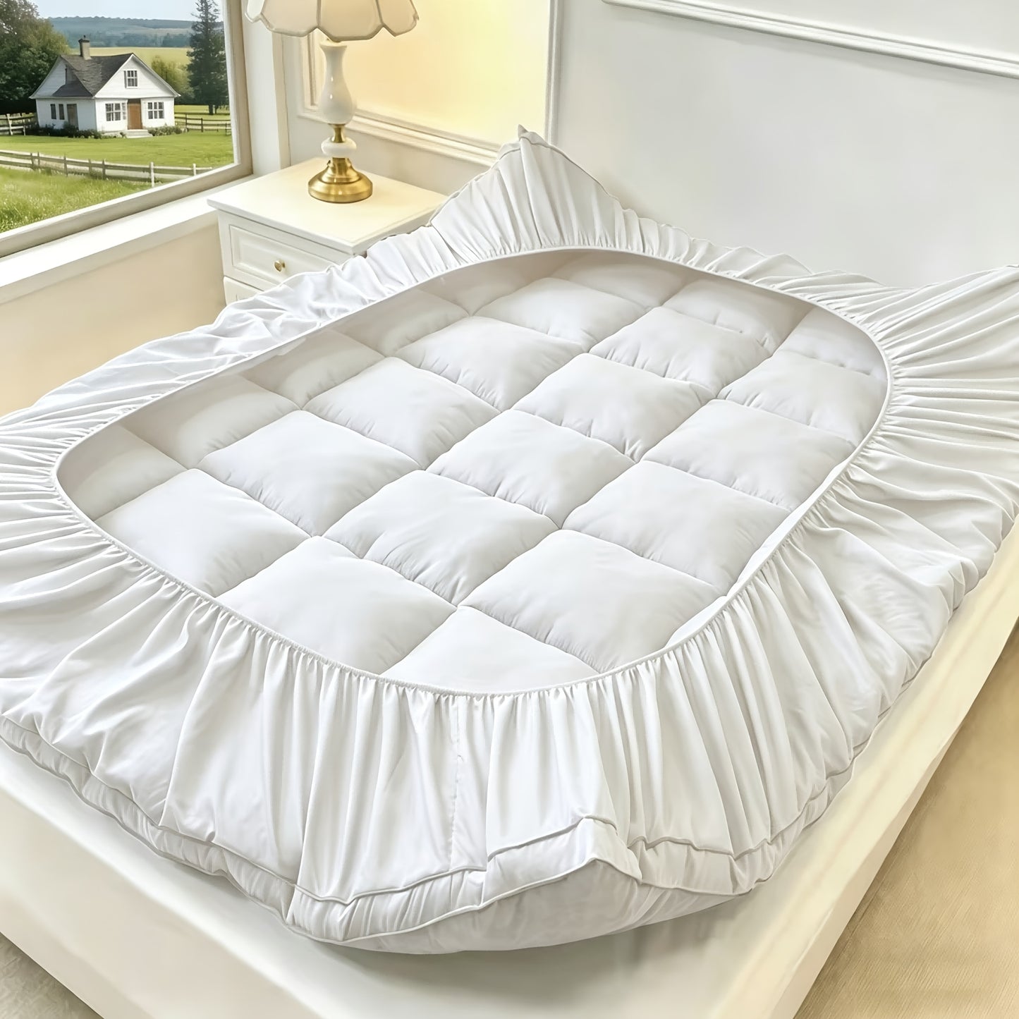 [Cooling Comfort Breathable] Queen Cooling Mattress Topper Suitable for Cooling Comfort Breathable Bed Cover, Soft Pillow Top Deep Pocket Mattress Pad Protector with Microfiber Cover, Machine Washable Temperature Regulation for Hot Sleepers, Layered