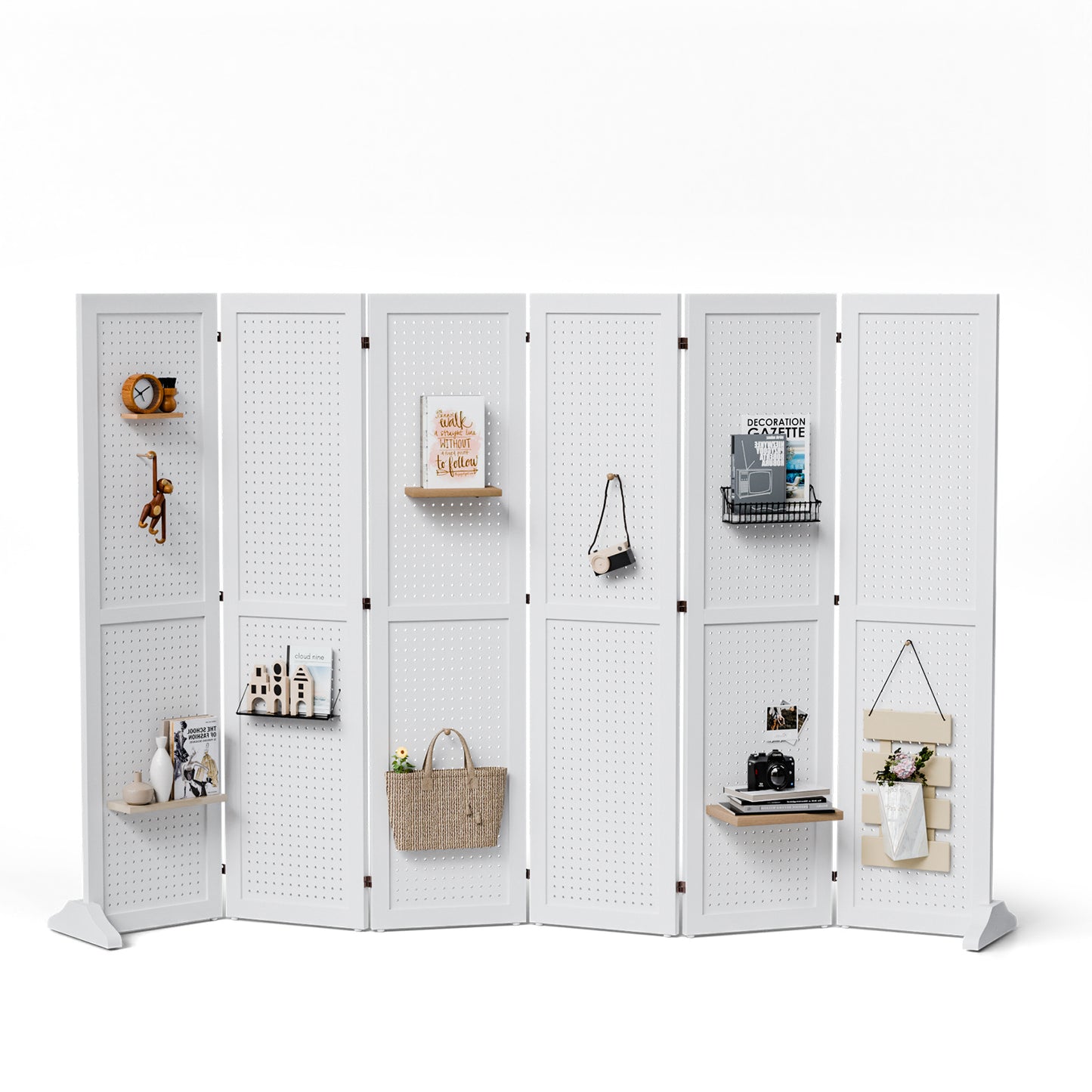 VINGLI Freestanding Pegboard with Support Feet, 5 FT Wood Room Divider Display Board Organizer, Folding Privacy Screen Partition Space Separator for Craft Shows Events Retail