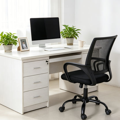 Height Adjustable Office Desk Chair with Lumbar Support Rocking Mode, Fixed Armrests, Swivel Computer Gaming Chair for Conference Meeting Rooms