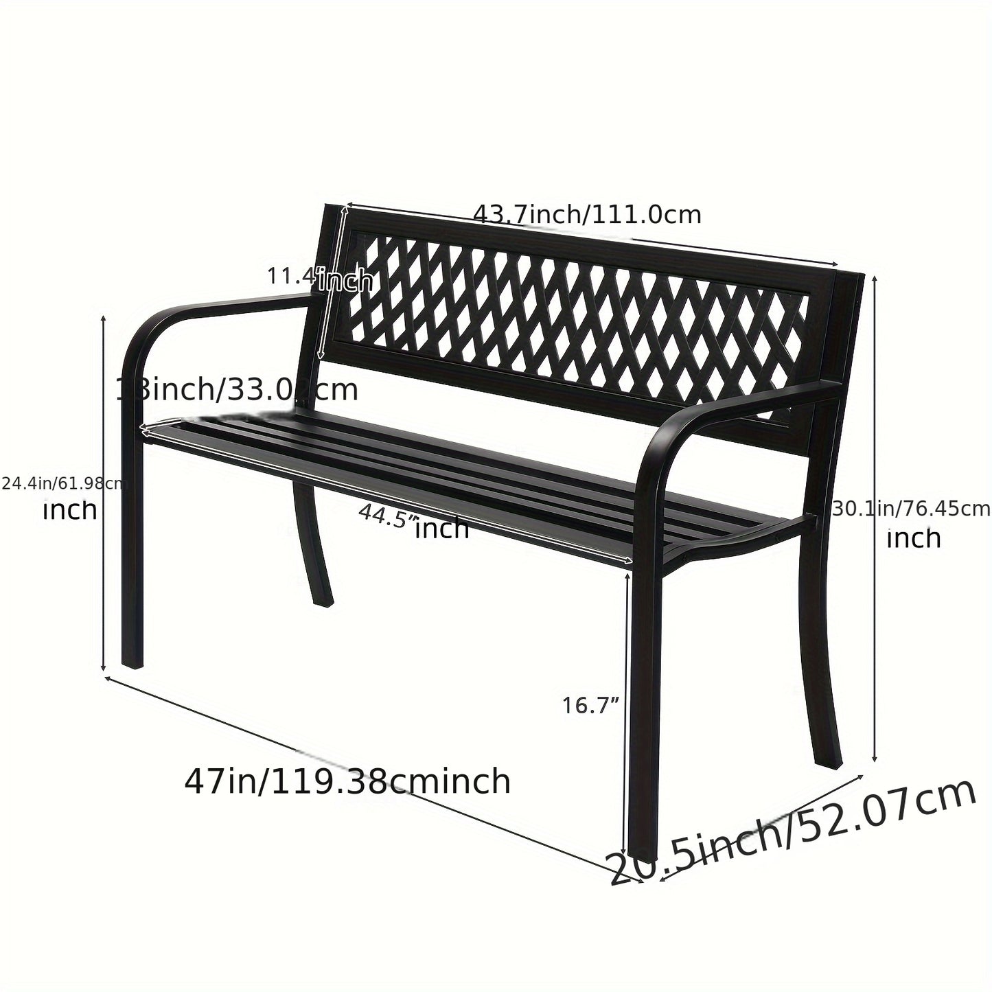 [All-Weather Leisure Bench] 47-Inch Commercial-Grade Cast Iron Leisure Bench With Ergonomic PVC Mesh Backrest, Equipped With Non-Slip Foot Pads, All-Weather Design, Suitable For Outdoor, Courtyard, Garden, And Pool Areas