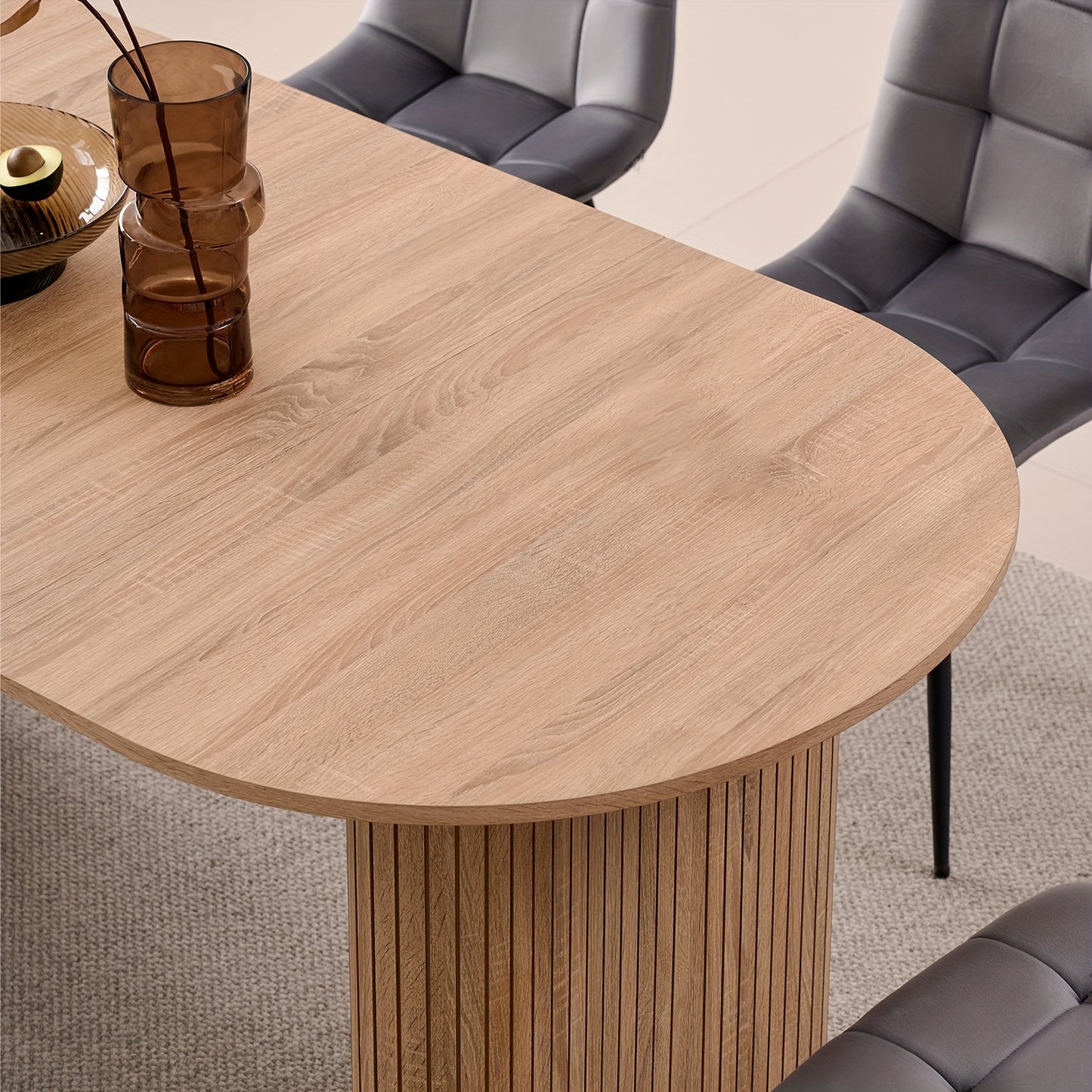 70.8" Oval Dining Table for 4 6 Person, Mid-century Modern Farmhouse Kitchen Table, Wood-grain Patterned Rustic Dinner Table for Breakfast Dining Reception Room(Only Table)