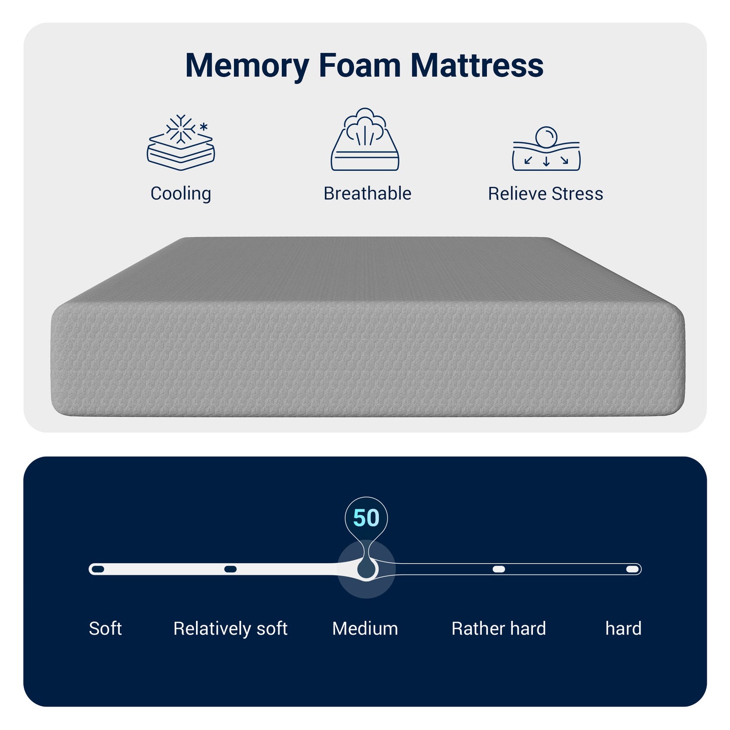 Novilla 6 8 10 12 inch Cooling Gel Memory Foam Mattress, Medium Firm, Mattress in a Box