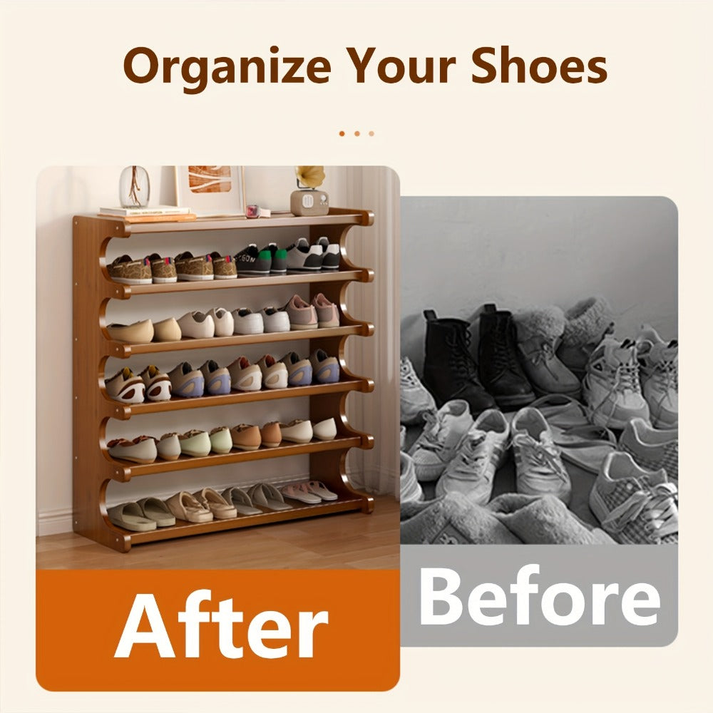 Bamboo Shoe Rack Wide 3, 5 or 6 Tier, Wood Grain Shoe Storage Rack Holds 6 to 24 Pairs, Space Saving Shoe Organizer for Entryway Hallway Bedroom Garage