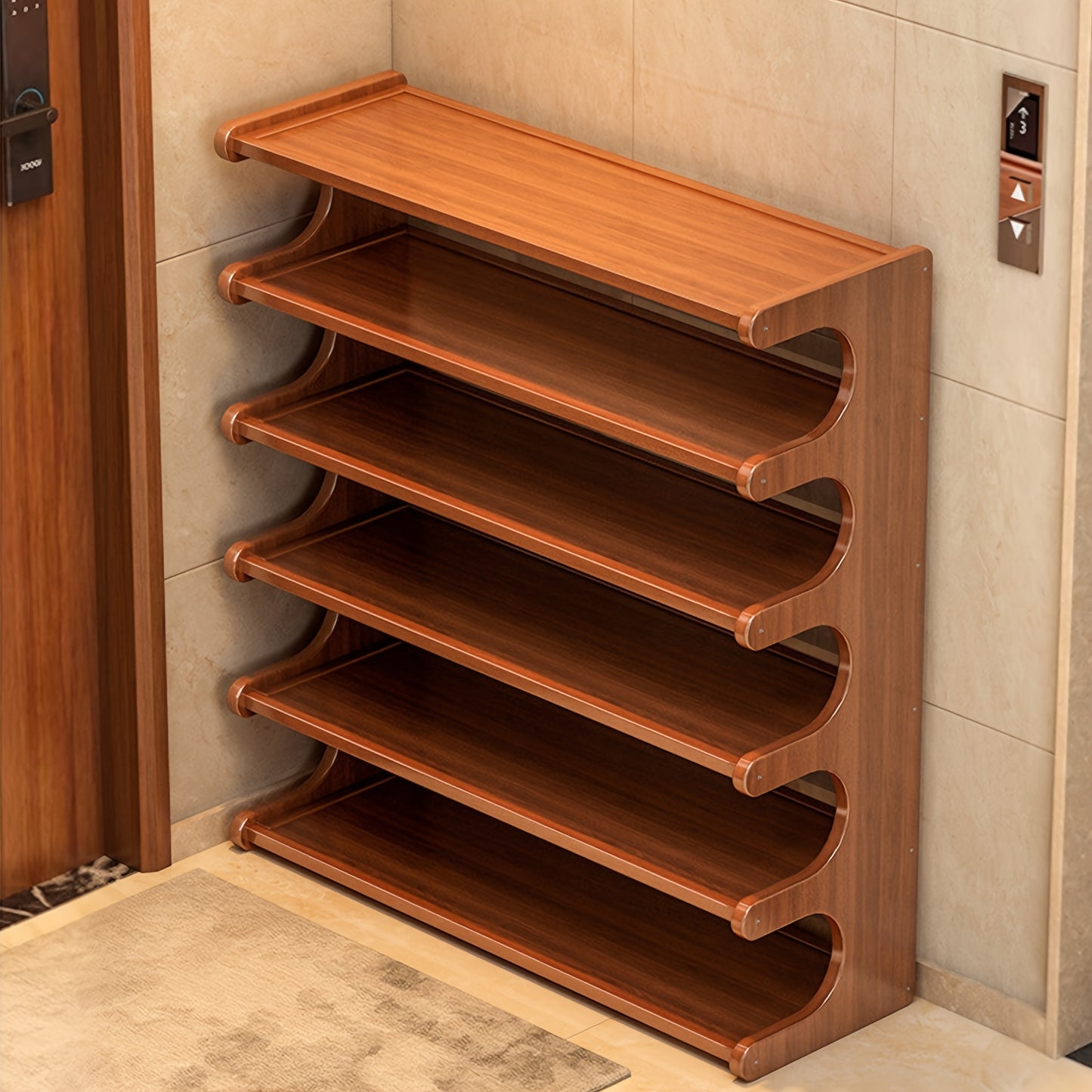 A [Bamboo Shoe Rack] Christmas Gift Bamboo Shoe Rack | Wood Grain Finish Shoe Storage Rack, Holds 6/15/24 Pairs, Easy to Assemble, Space-Saving | 3/5/6-Tier Shoe Rack for Front Door Entryway, Entry Hallway, Living Room, Bedroom, Garage