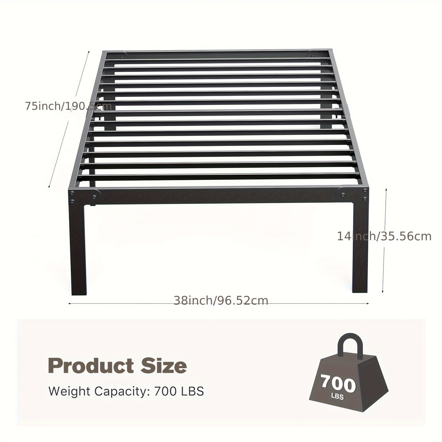 Twin Size Bed Frame - Heavy Duty Metal Platform Bedroom Frames King Size with Storage Space, No Box Spring Needed, 14 Inches High, Sturdy Steel Slat Support, Black