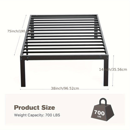 Twin Size Bed Frame - Heavy Duty Metal Platform Bedroom Frames King Size with Storage Space, No Box Spring Needed, 14 Inches High, Sturdy Steel Slat Support, Black