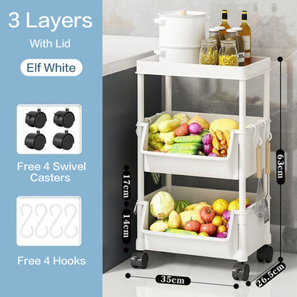 Rolling Cart Organizer, Kitchen Storage Shelf with Lockable Wheels, for Living Room Office Bathroom Garage Narrow Spaces