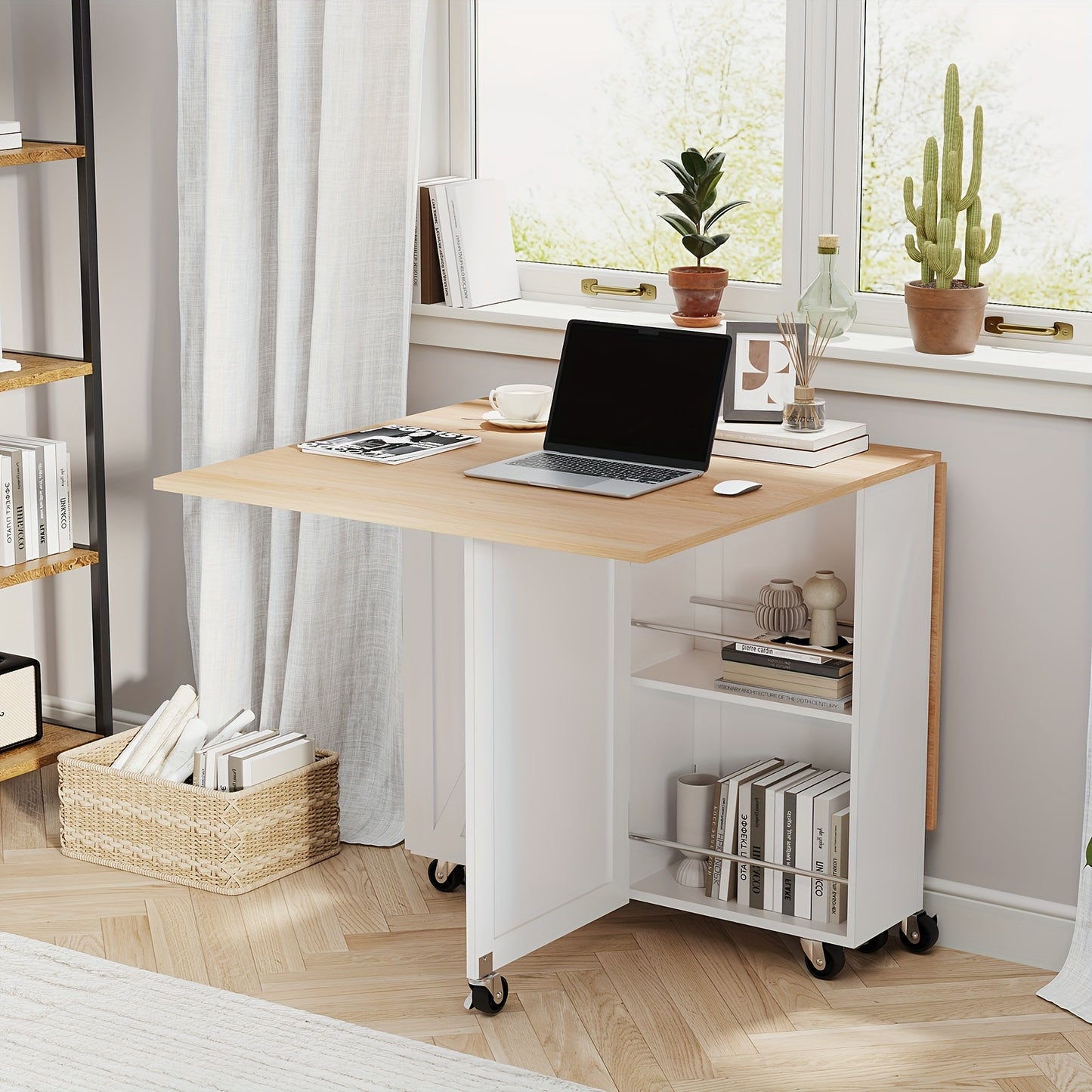 Dining Table for 4, Folding Dining Table Foldable Kitchen Table Farmhouse Dinner Table, Drop Leaf Tables for Small Spaces, Extendable Dining Room Table, Space Saving Rectangle Collapsible Table