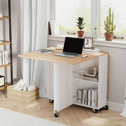 Dining Table for 4, Folding Dining Table Foldable Kitchen Table Farmhouse Dinner Table, Drop Leaf Tables for Small Spaces, Extendable Dining Room Table, Space Saving Rectangle Collapsible Table