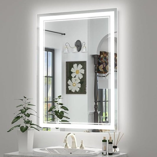 24X36, 32X40, 40X28, 28X36LED Bathroom Mirror, Bathroom Vanity with Anti-Fog, Smart Touch Button, Wall Mounted Lighted Mirror for BathroomDimmable Lighted Makeup Mirror, 3 Colors, Horizontal/Vertical