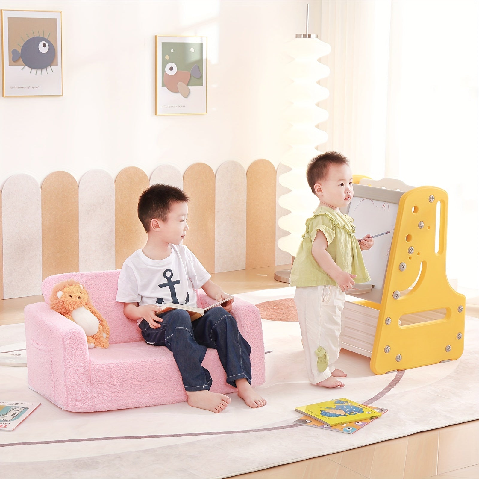 Kids Sofa Chair shown in the Pink-sofa option