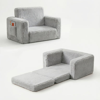 Kids Sofa, Kids Velvet Sofa 2-in-1 Convertible Recliner Chair with Storage Pocket Pocketed shown in the main product view