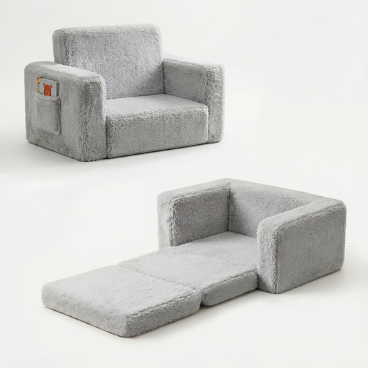 Kids Sofa, Kids Velvet Sofa 2-in-1 Convertible Recliner Chair with Storage Pocket Pocketed shown in the main product view