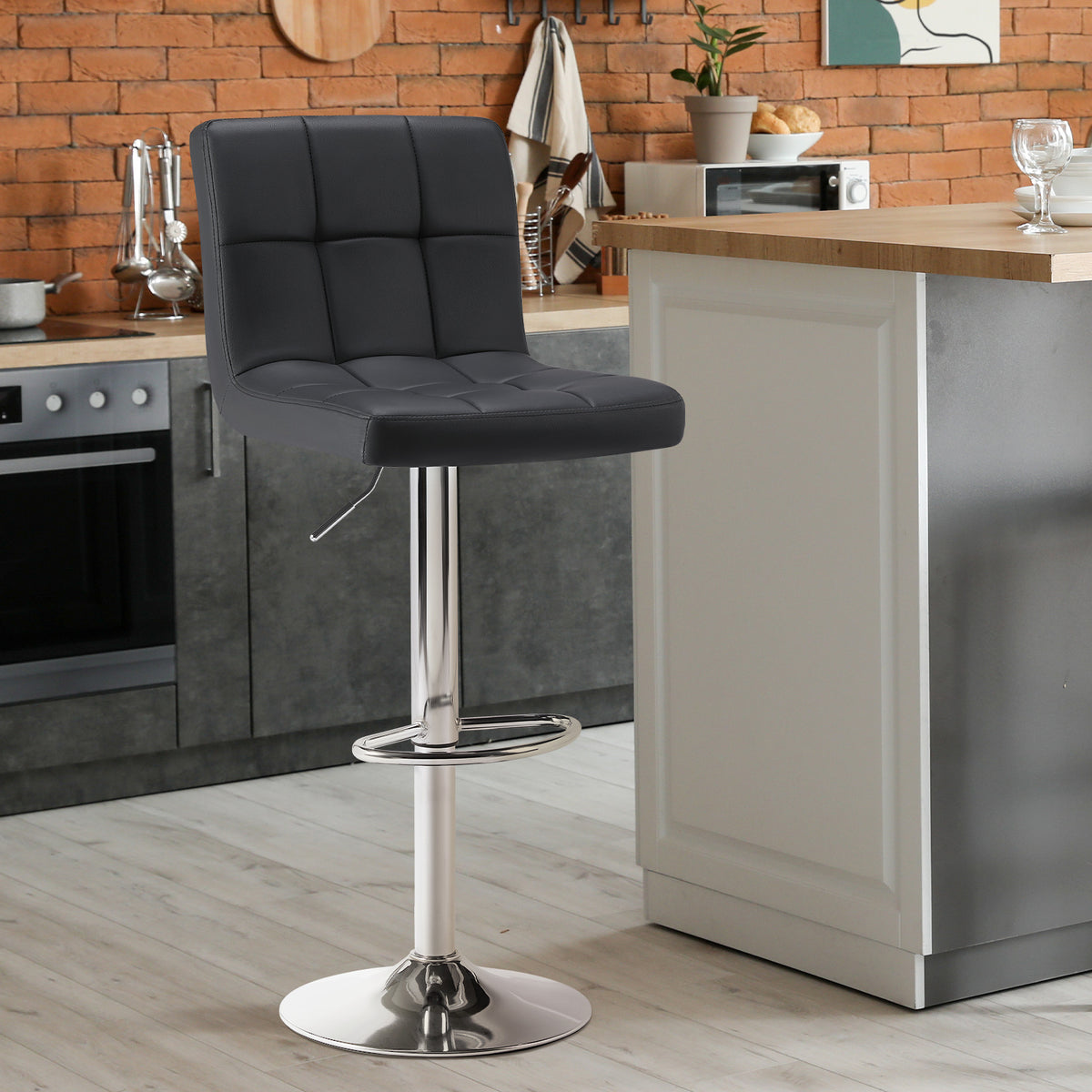2-Piece Set Faux Leather Bar Stool with Adjustable Height and Armrests for Kitchen detail image - detail view 6