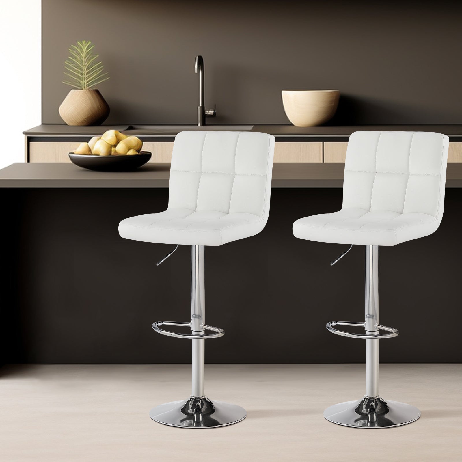 Bar Stool, PU Leather Bar Stools Set of 2 Hydraulic Adjustable Height Swivel Counter shown in the main product view