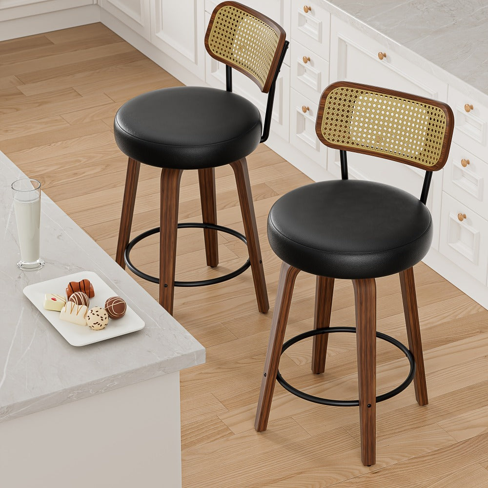 2-Piece Set Faux Leather Bar Stools with Solid Wood Construction and Adjustable Height detail image - detail view 16