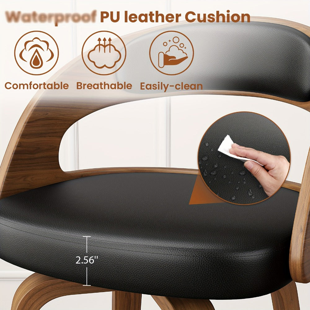 2-Piece Set Faux Leather Bar Stools with Solid Wood Construction and Adjustable Height detail image - detail view 5
