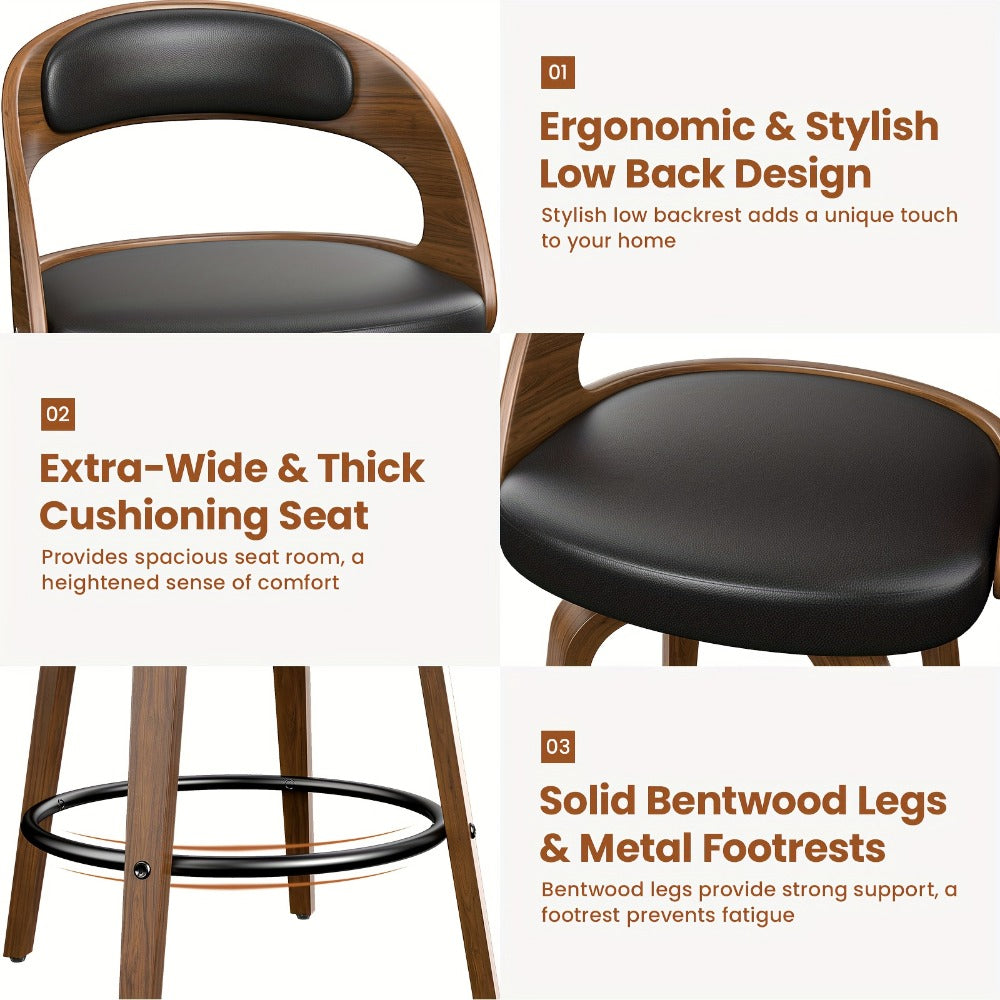 2-Piece Set Faux Leather Bar Stools with Solid Wood Construction and Adjustable Height detail image - detail view 7