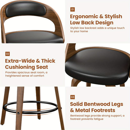 2-Piece Set Faux Leather Bar Stools with Solid Wood Construction and Adjustable Height detail image - detail view 7