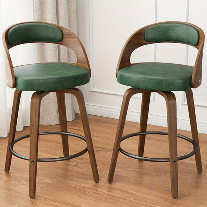 2-Piece Set Faux Leather Bar Stools with Solid Wood Construction and Adjustable Height detail image - detail view 8