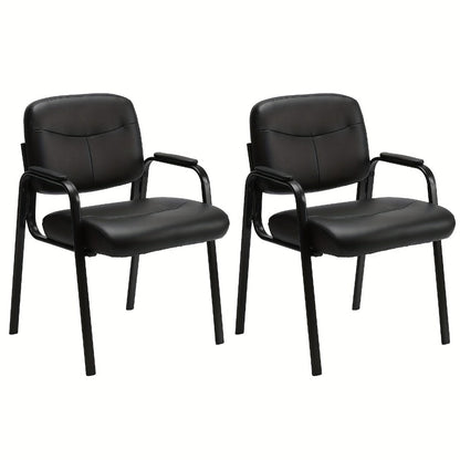 Guest Chair, Waiting Room Chairs Set of 2, Leather with Padded Arms - No Wheels Reception shown in the main product view
