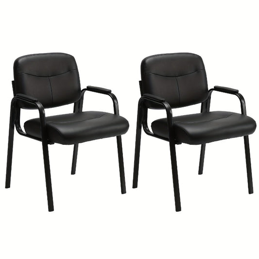Guest Chair, Waiting Room Chairs Set of 2, Leather with Padded Arms - No Wheels Reception shown in the main product view
