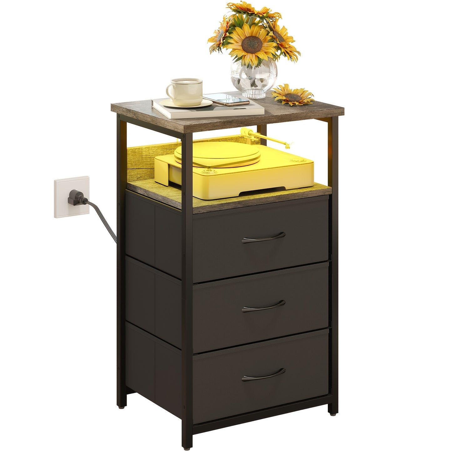 Nightstand shown in the 1pc-3 Drawers-Gray&Black option