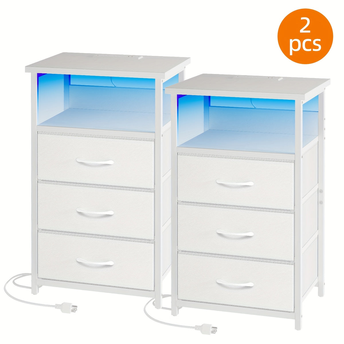 Nightstand shown in the 2pcs-3 Drawers-White option