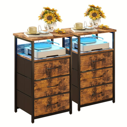 2-Piece Set Nightstand with Charging Station and LED Lighting for Bedroom detail image - detail view 20