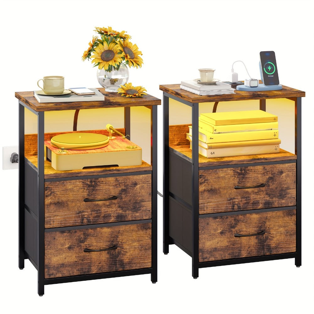 2-Piece Set Nightstand with Charging Station and LED Lighting for Bedroom detail image - detail view 21