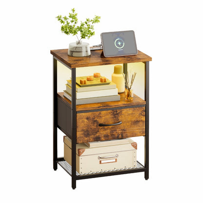 2-Piece Set Nightstand with Charging Station and LED Lighting for Bedroom detail image - detail view 23